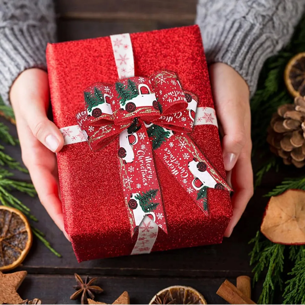 1 Roll Christmas Ribbon Elk Plaid Ribbon for Christmas Thanksgiving DIY Wrapping DIY Craft Decor
