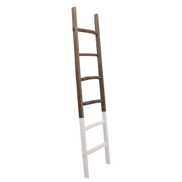 76" Two-Tone Decorative Wooden Ladder - White/Brown