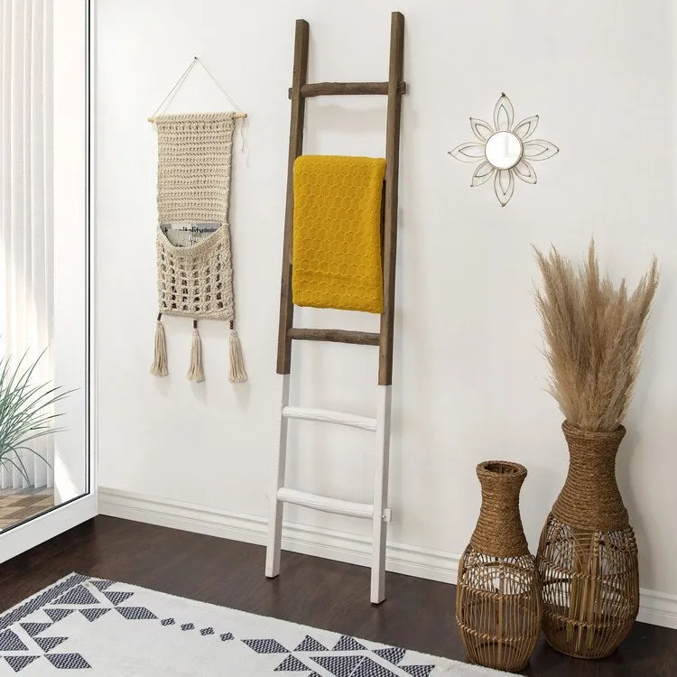 76" Two-Tone Decorative Wooden Ladder - White/Brown