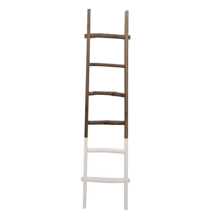 76" Two-Tone Decorative Wooden Ladder - White/Brown
