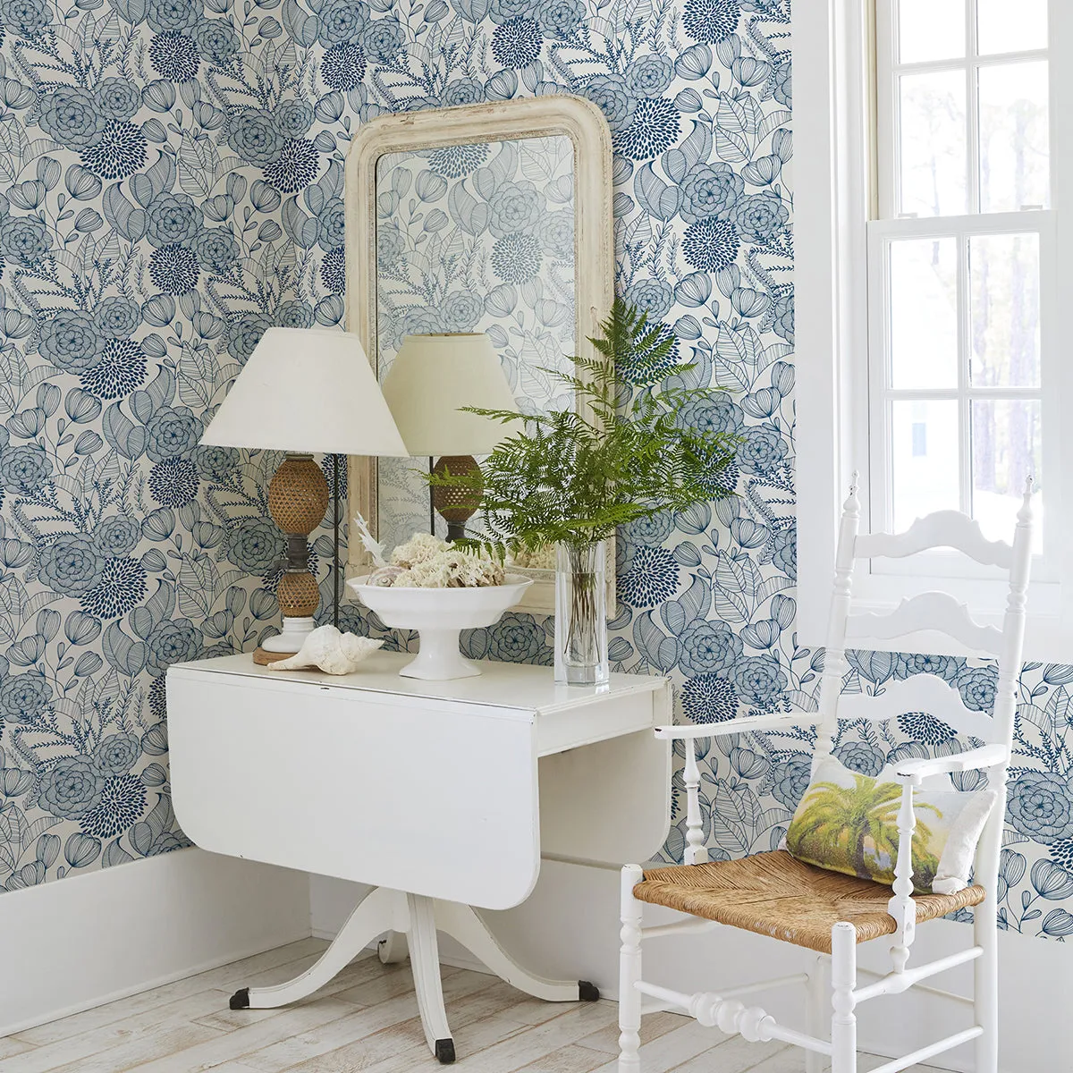 Alannah Botanical Wallpaper in Navy from the Bluebell Collection