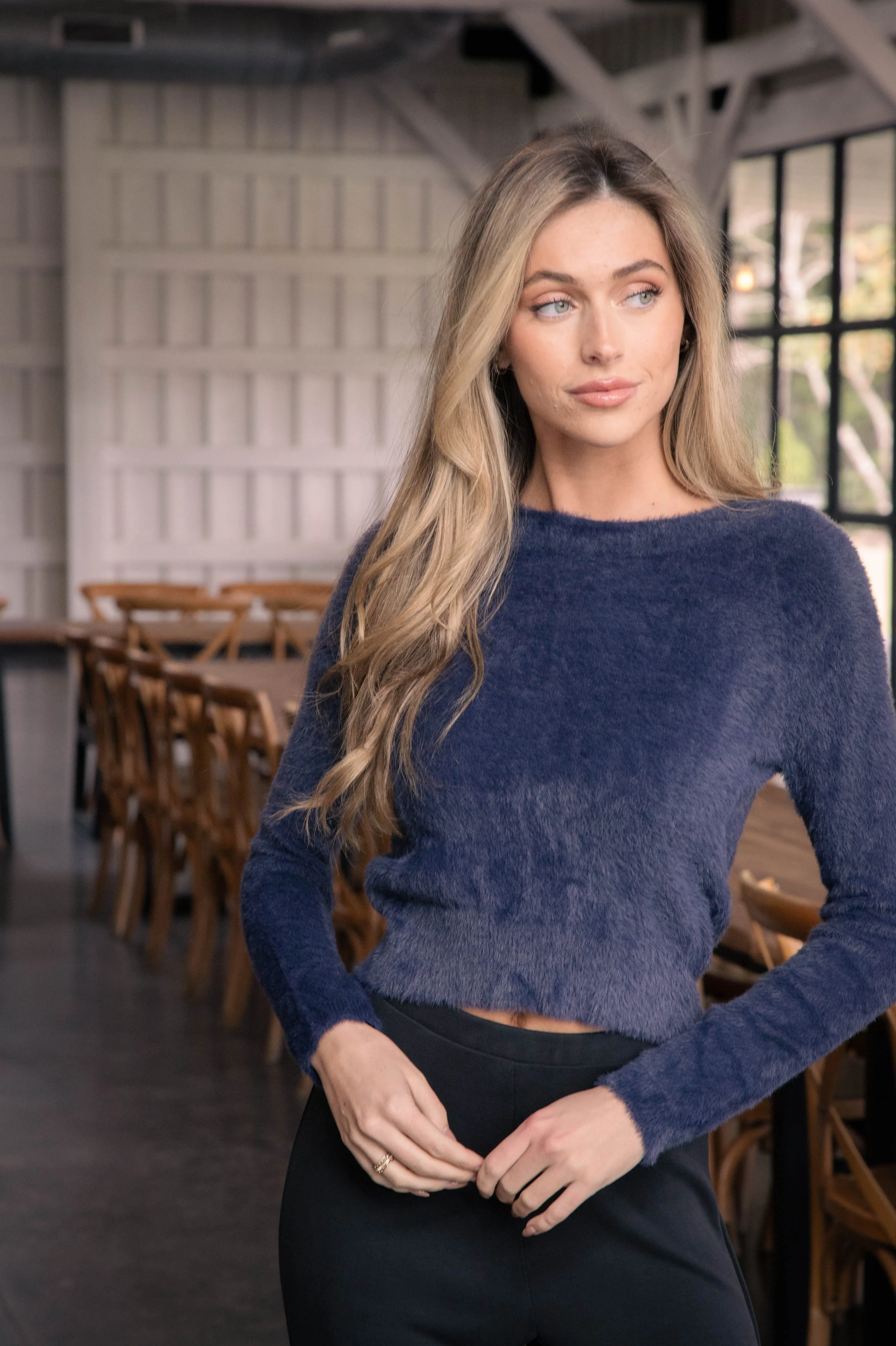 Ari Fuzzy Sweater, Navy | Sadie & Sage