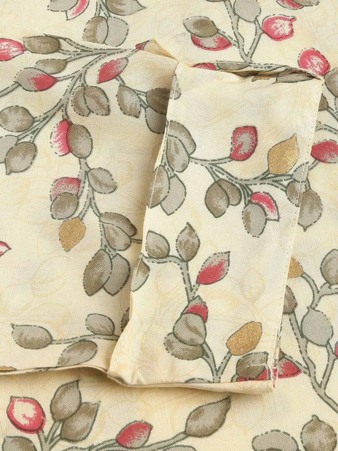 Beige Floral Digital Printed Straight Fold Sleeve Kurta
