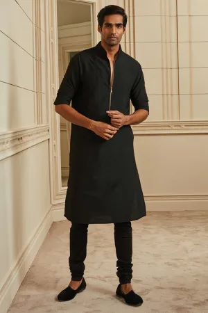 Black Single Kurta With Zipper Placket