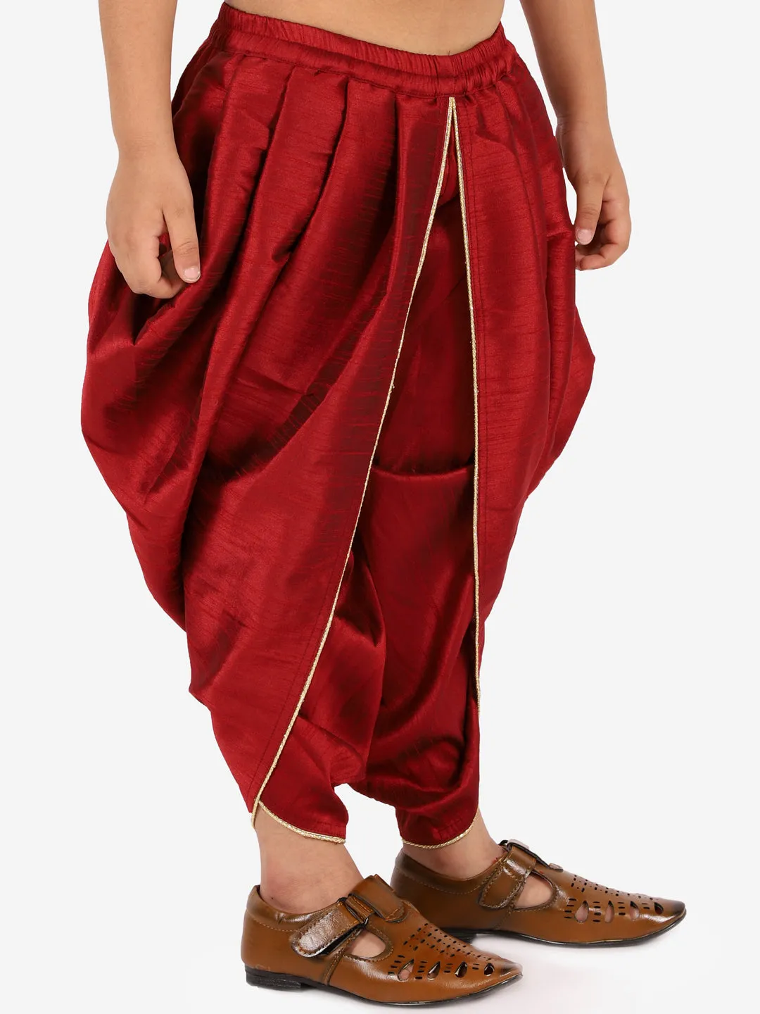 Boy's Maroon Silk Blend Dhoti - Vastramay Boys
