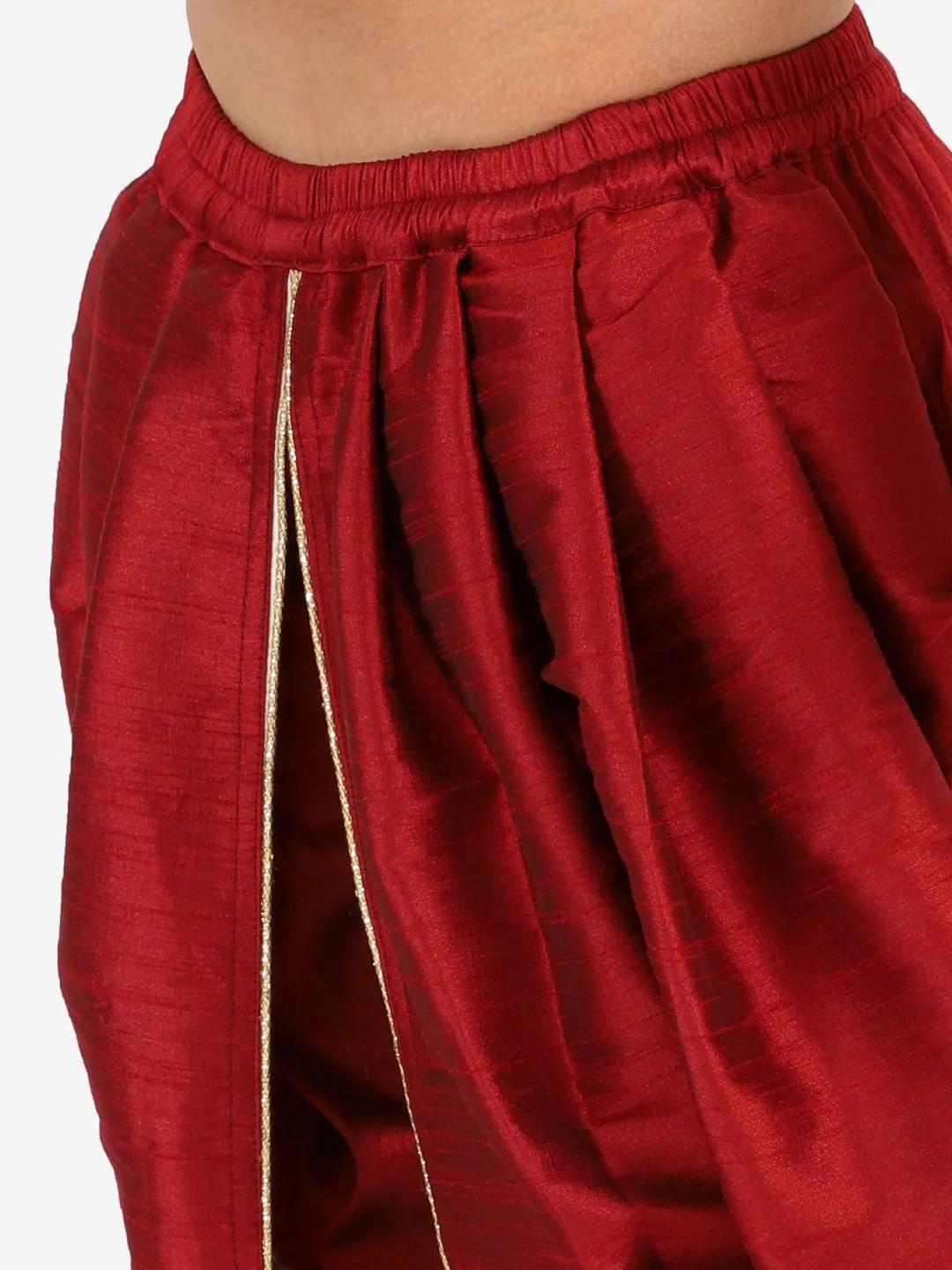 Boy's Maroon Silk Blend Dhoti - Vastramay Boys