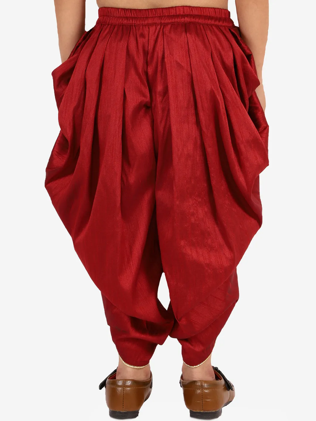 Boy's Maroon Silk Blend Dhoti - Vastramay Boys