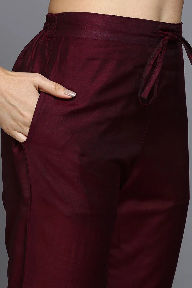 Burgundy Silk Blend Ethnic Straight Suit Set
