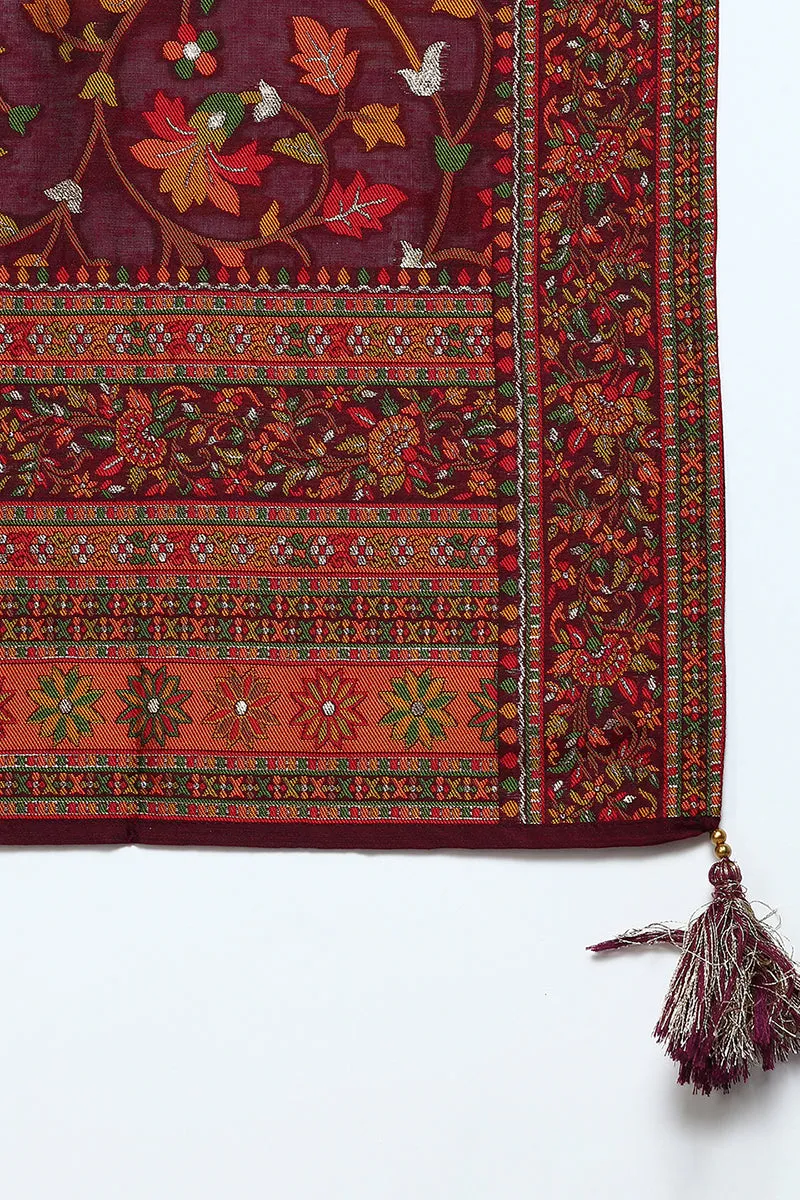 Burgundy Silk Blend Ethnic Straight Suit Set