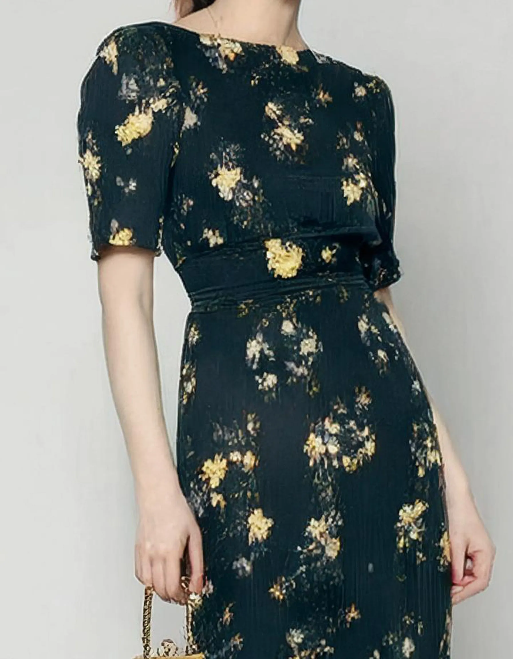Classic Navy Blue Floral Midi Dress