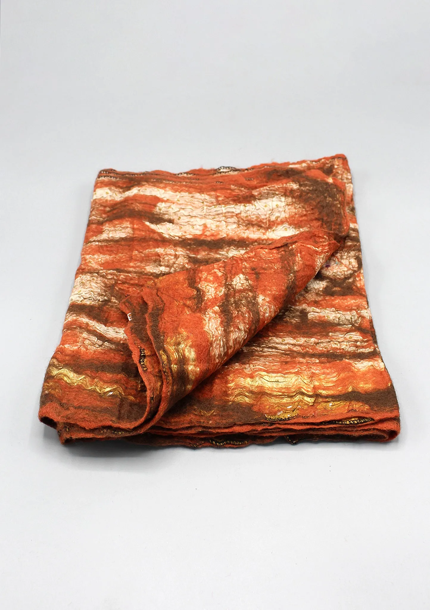 Dark Orange and Brown Shade Silk Felt Women's Scarf