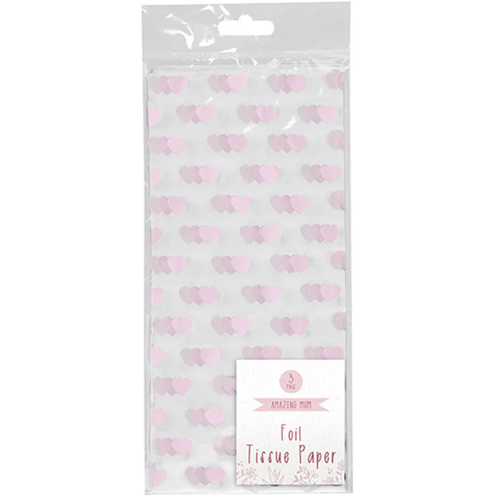 Foil Heart Tissue Paper - 3 Sheets Decoration Gift Wrap Craft Red Pink White Love Romance Valentine's Day Event Supply