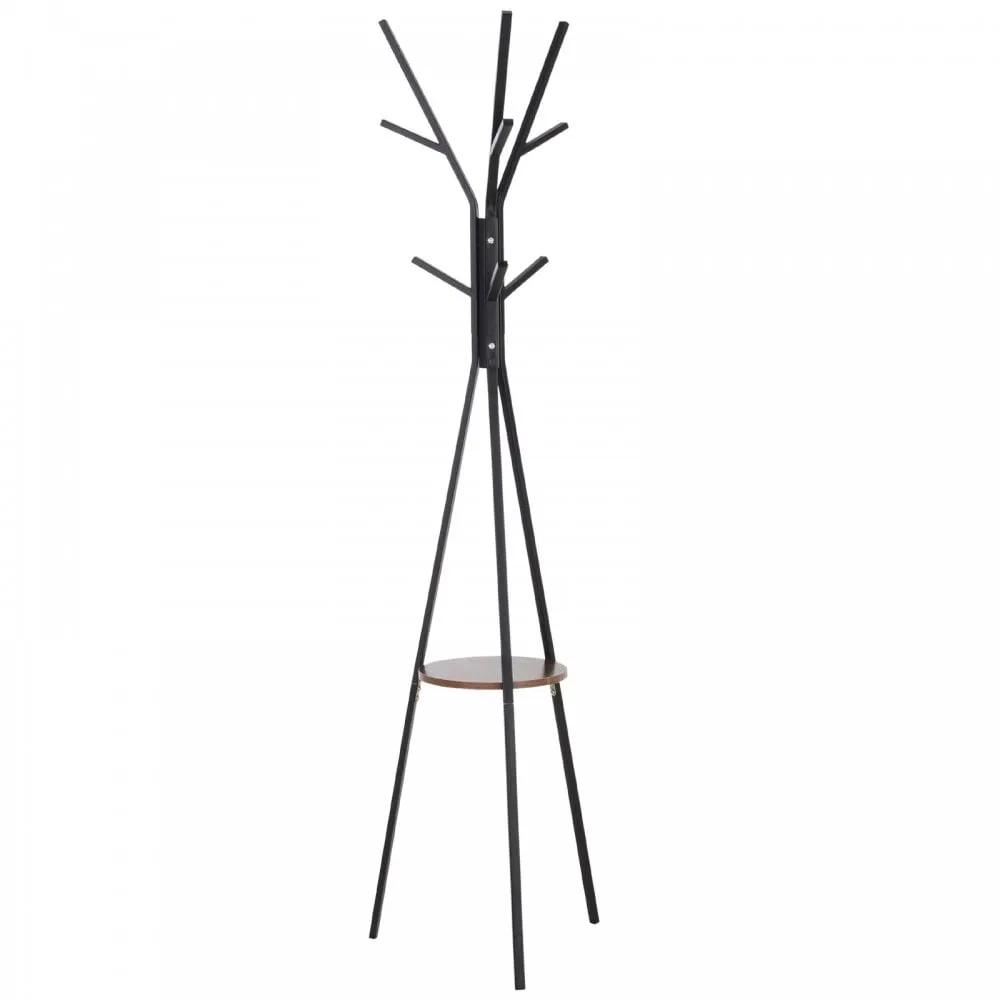 Free Standing Metal Coat Rack Stand 9 Hooks w/ Shelf - Brown