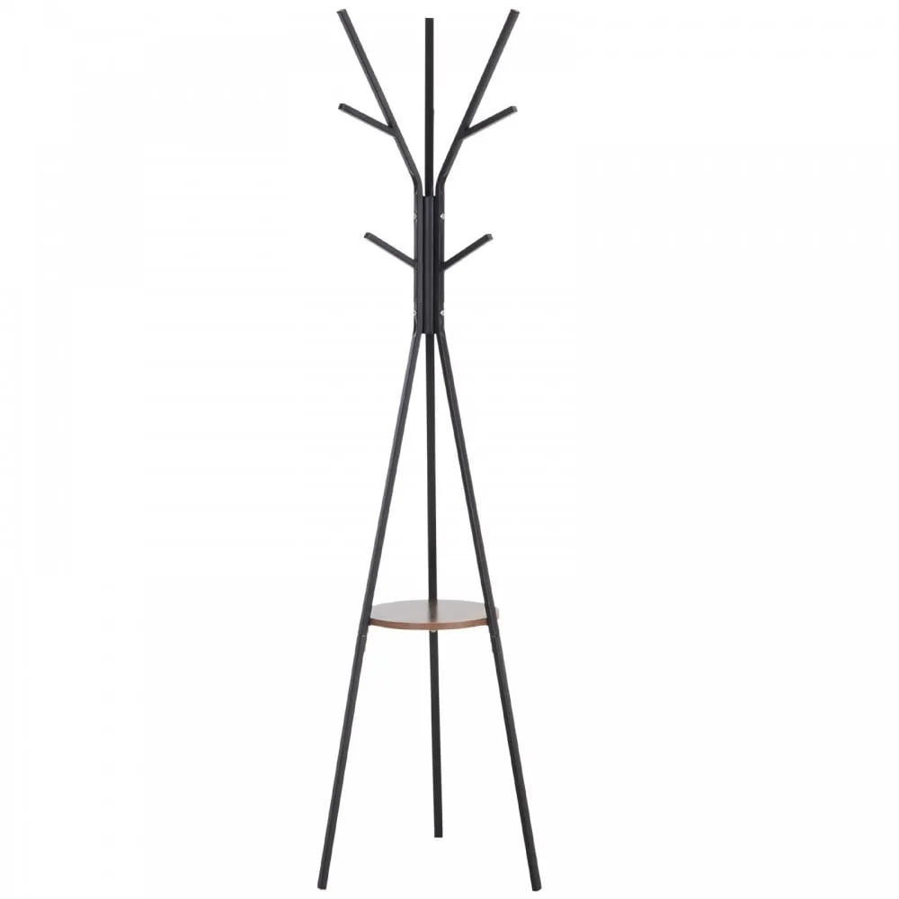 Free Standing Metal Coat Rack Stand 9 Hooks w/ Shelf - Brown