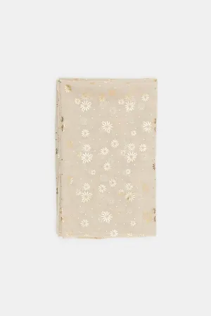 Girls Beige Gold Foil Printed Scarf