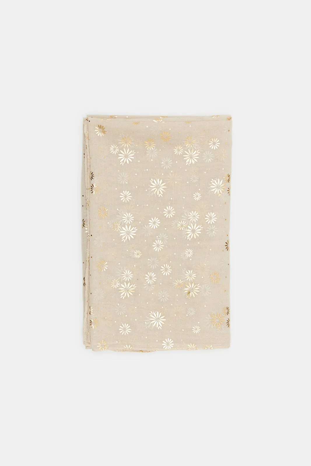 Girls Beige Gold Foil Printed Scarf