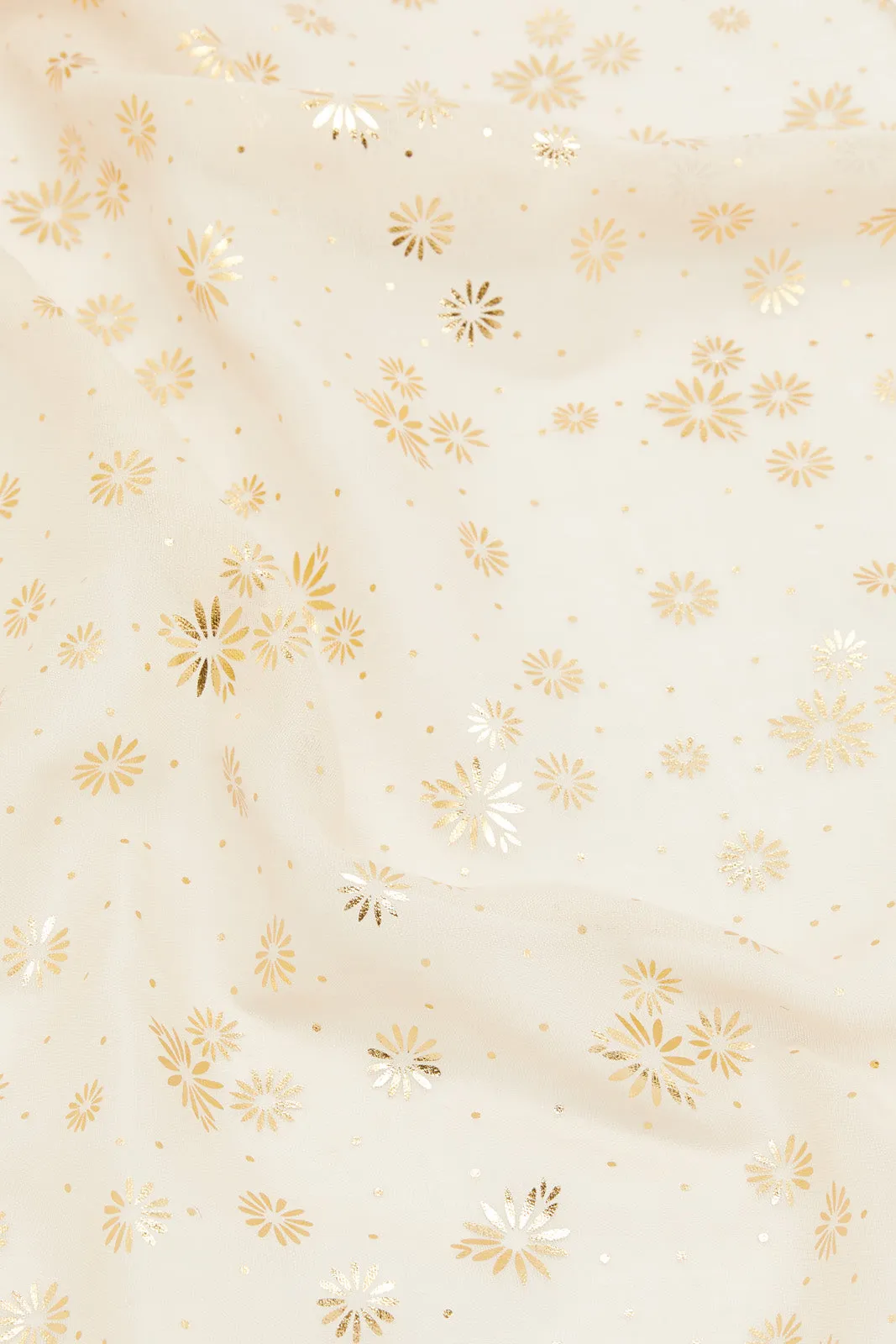 Girls Beige Gold Foil Printed Scarf