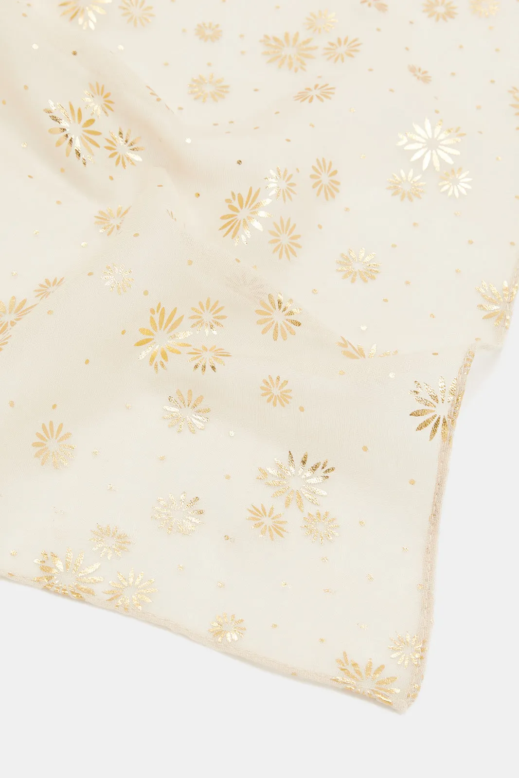 Girls Beige Gold Foil Printed Scarf