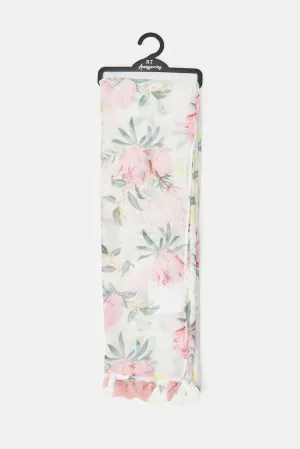 Girls Grey Floral Printed Scarf