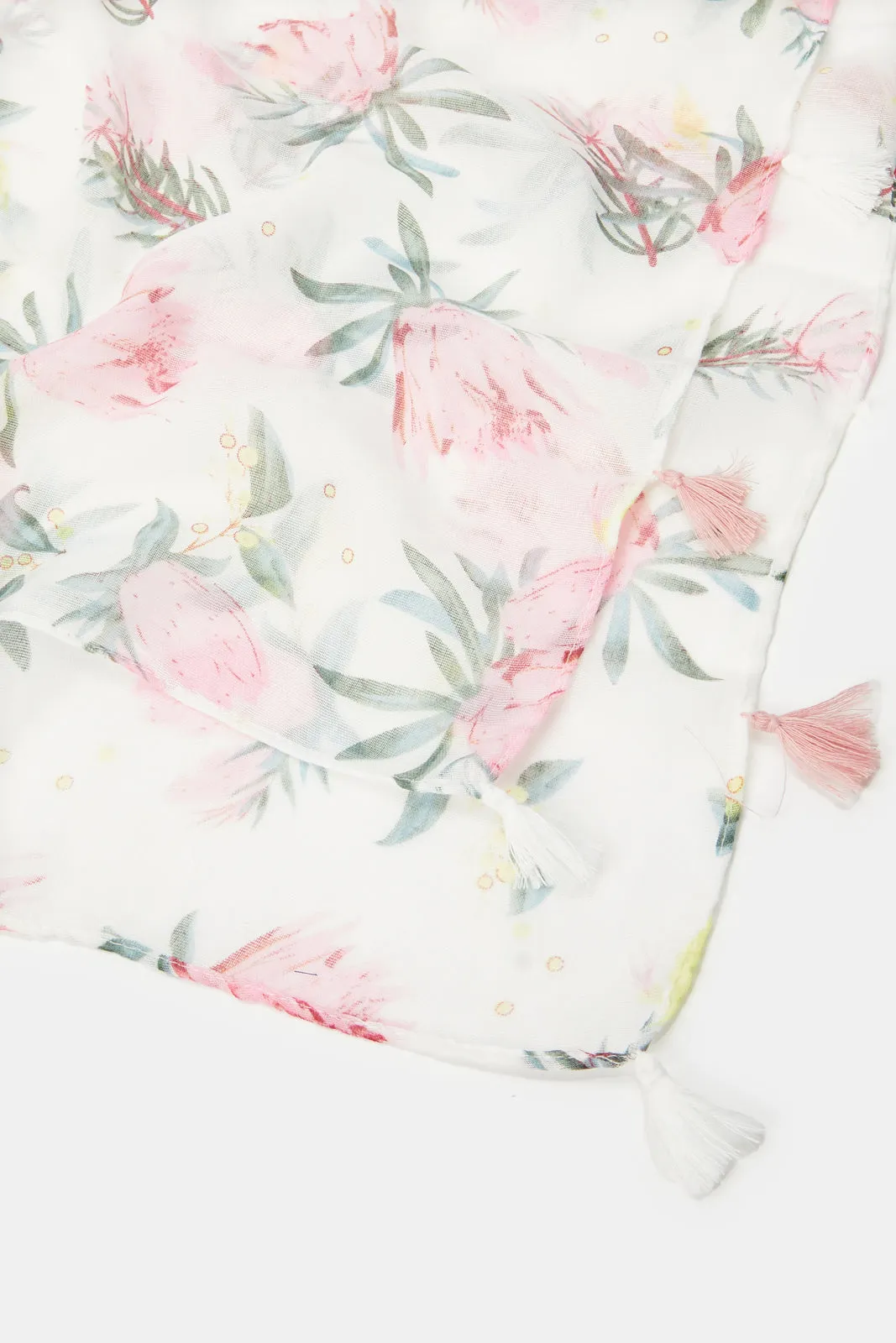 Girls Grey Floral Printed Scarf