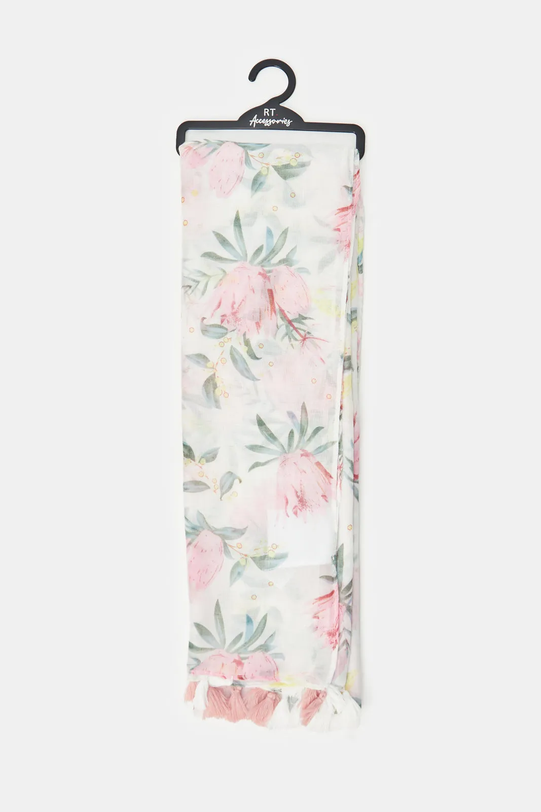 Girls Grey Floral Printed Scarf