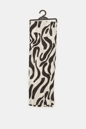Girls White And Black Printed Scarf