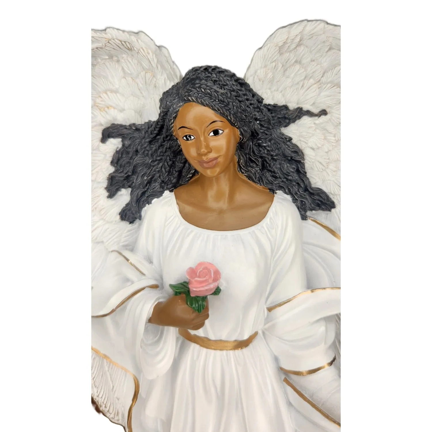 Graceful Angel in White with Rose Figurine