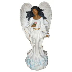 Graceful Angel in White with Rose Figurine