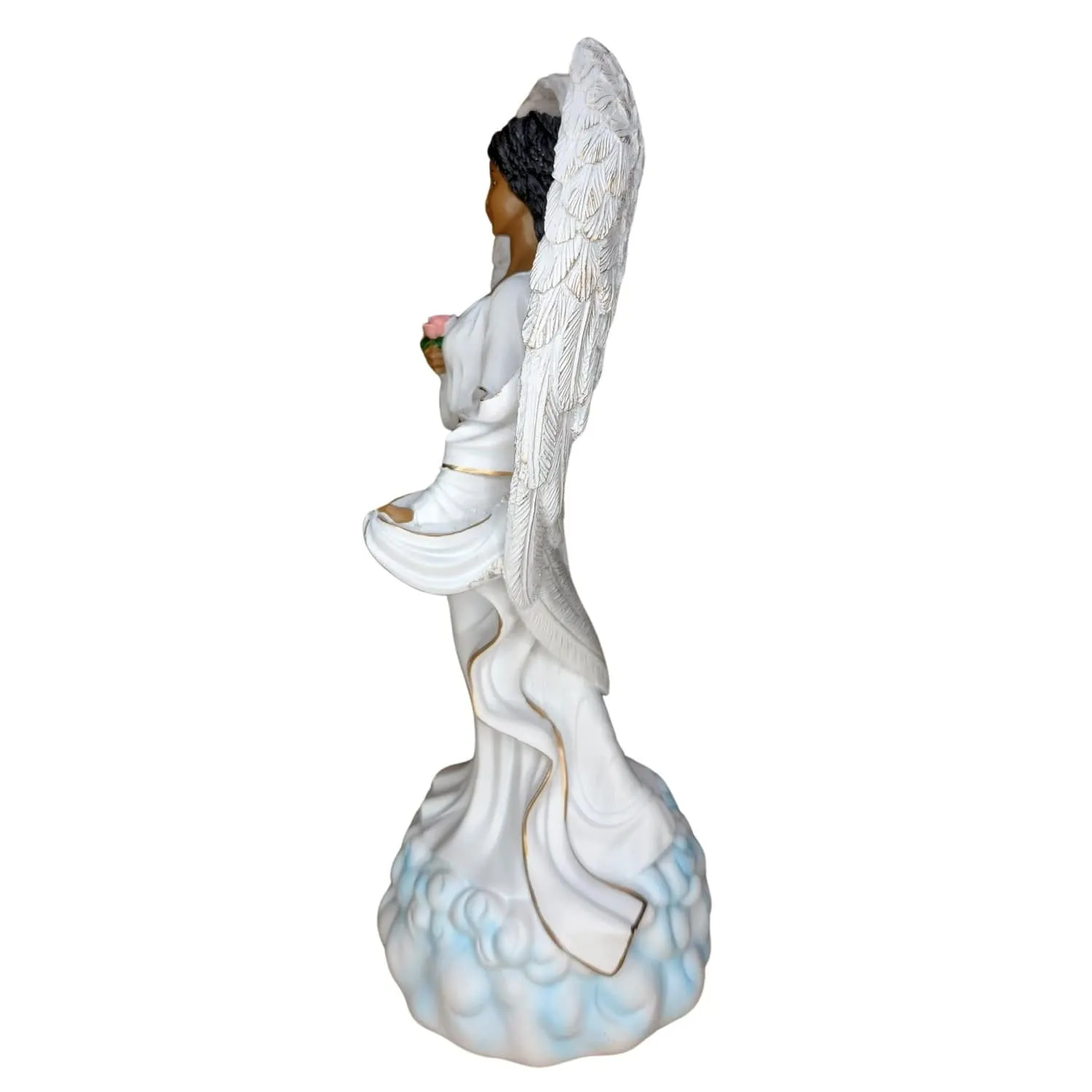 Graceful Angel in White with Rose Figurine