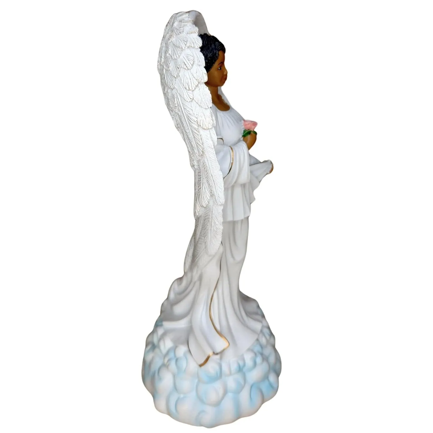 Graceful Angel in White with Rose Figurine