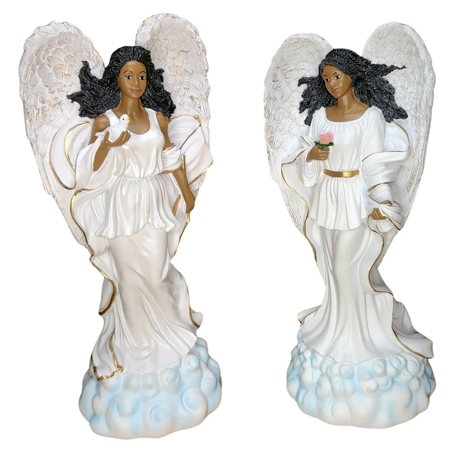Graceful Angel in White with Rose Figurine