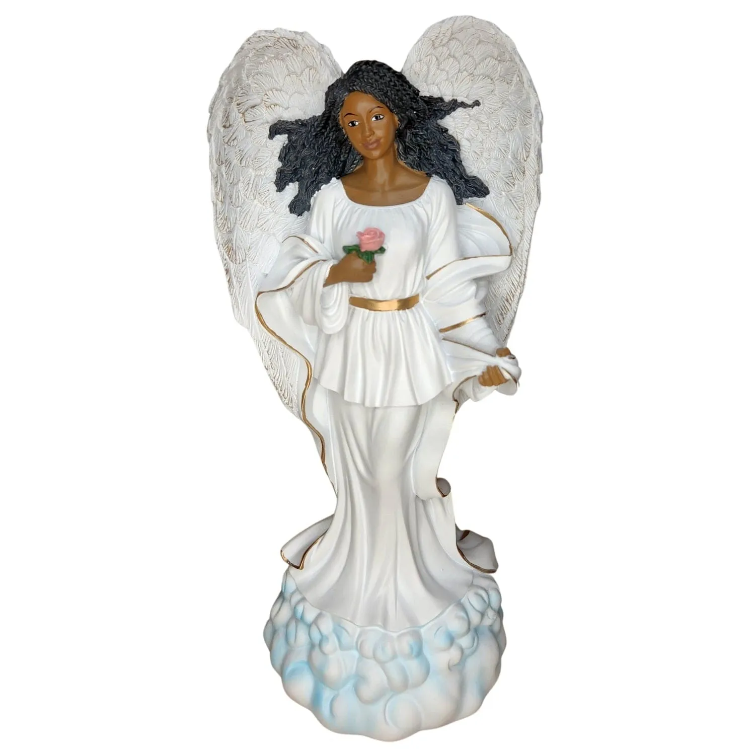Graceful Angel in White with Rose Figurine