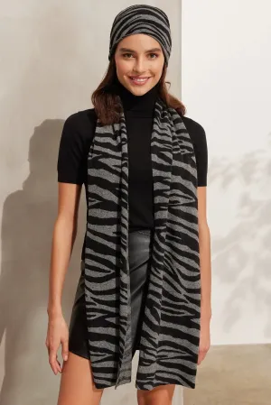 Gray Cashmere Wool Zebra Print Scarf