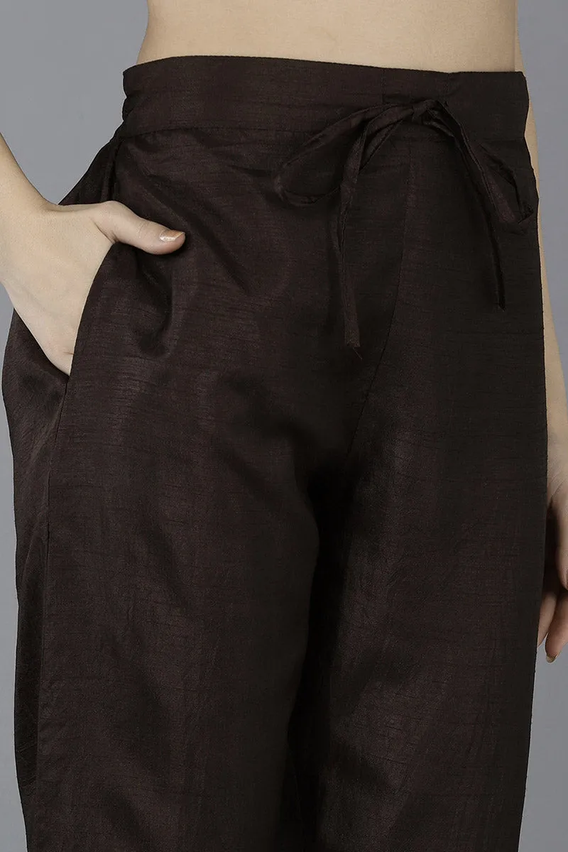 Grey Silk Blend Embroidered Kurta