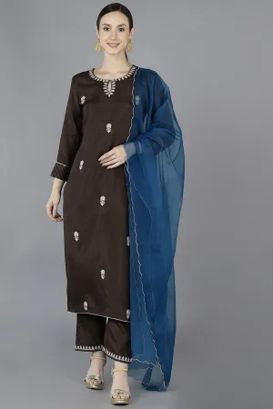 Grey Silk Blend Embroidered Kurta