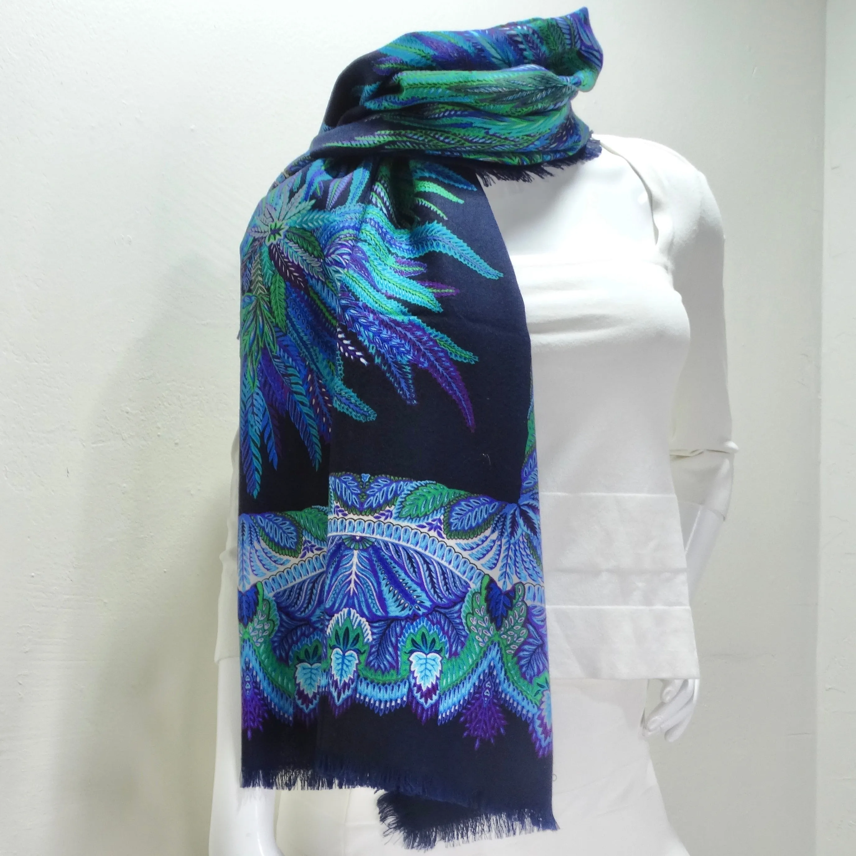 Gucci 1990s Blue Printed Wool Scarf