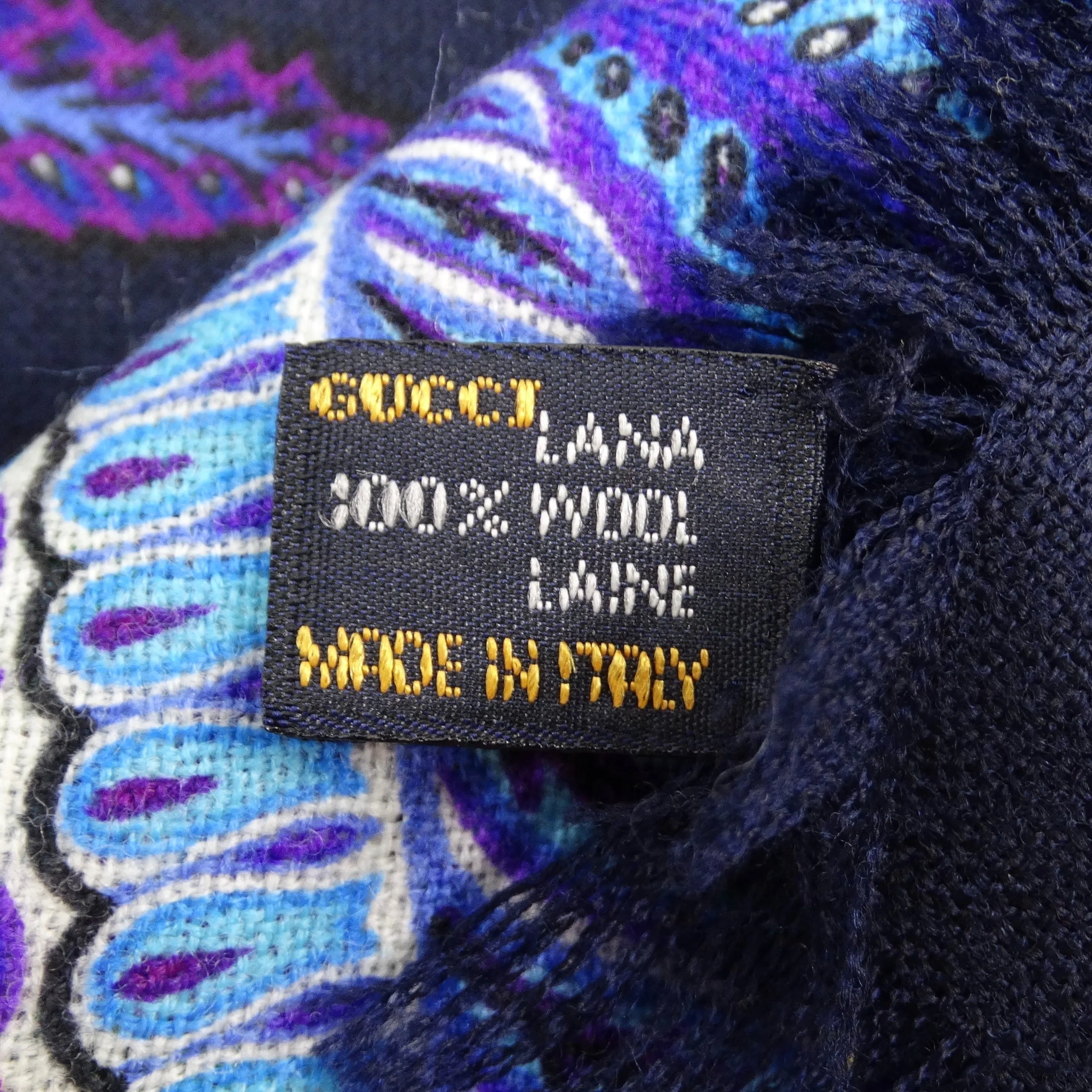Gucci 1990s Blue Printed Wool Scarf