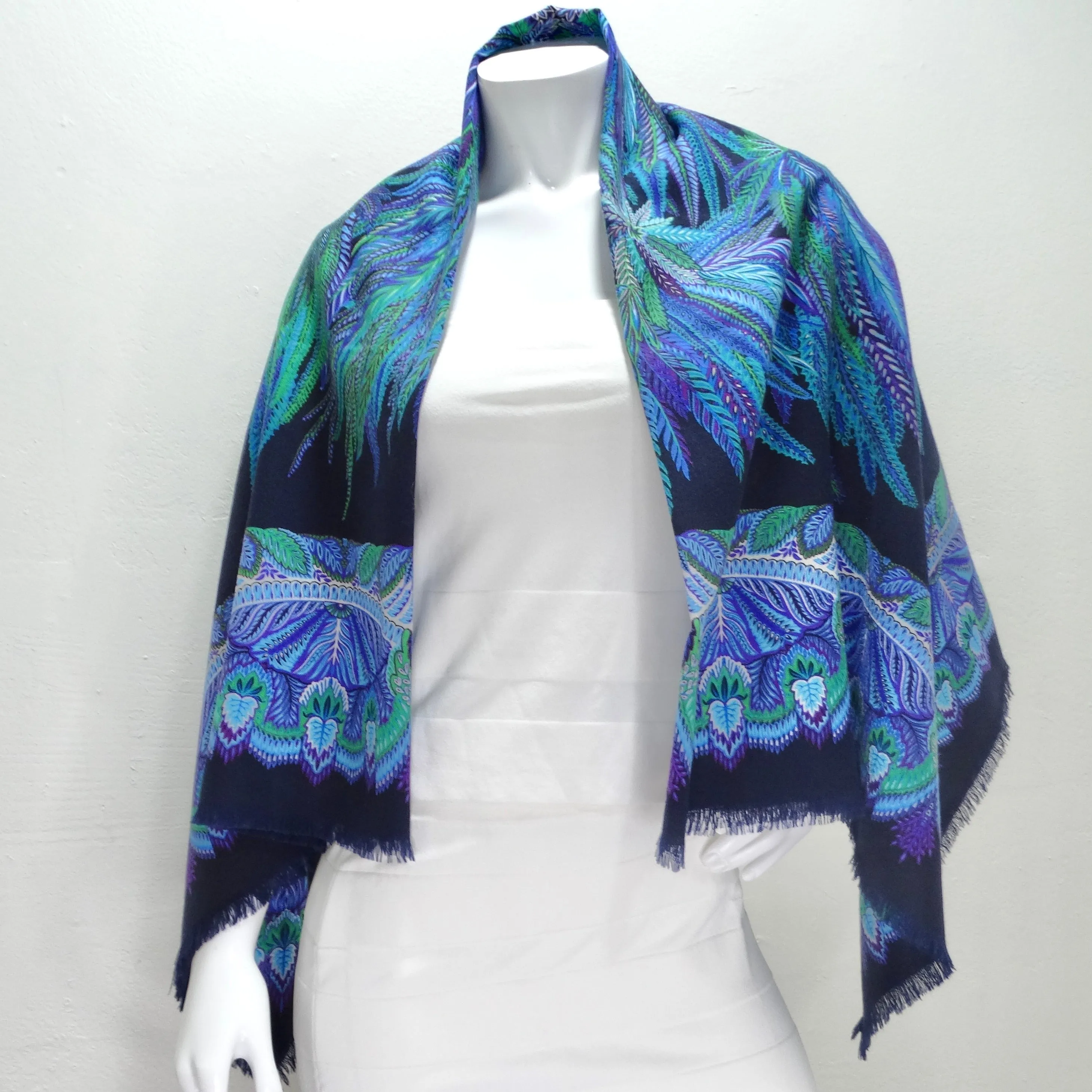 Gucci 1990s Blue Printed Wool Scarf