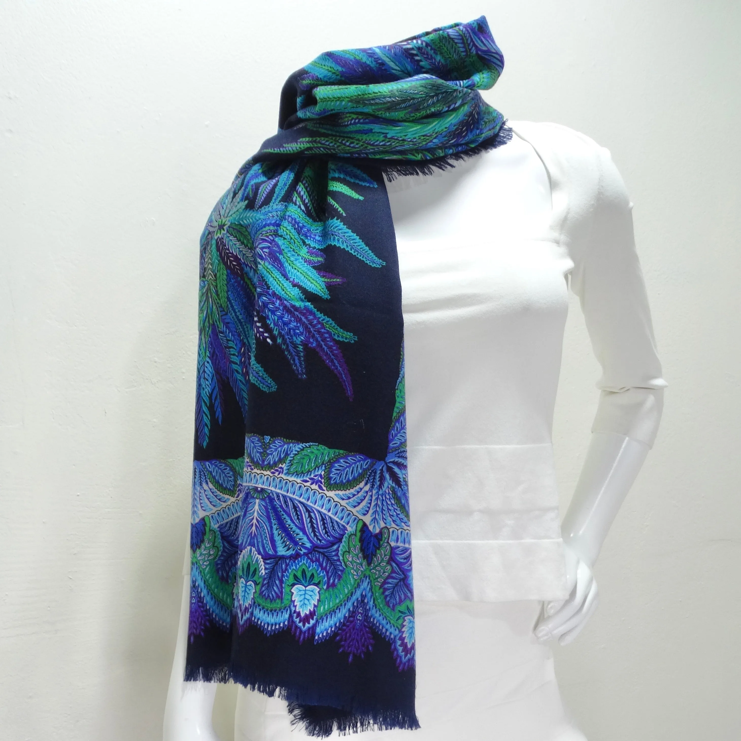 Gucci 1990s Blue Printed Wool Scarf