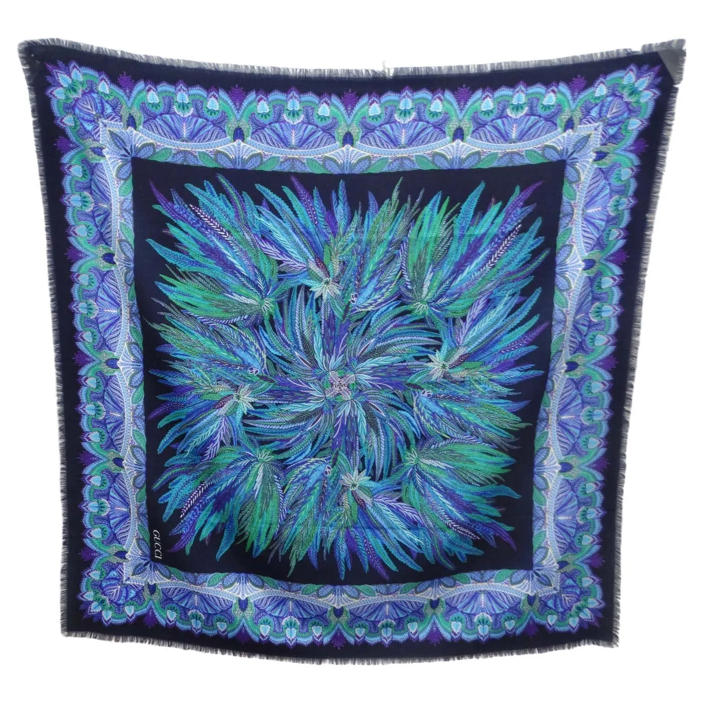 Gucci 1990s Blue Printed Wool Scarf