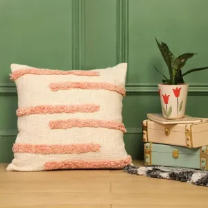 Handmade Fuzzy Peach Cotton Cushion Cover | 16 x 16 x 0.5 inches