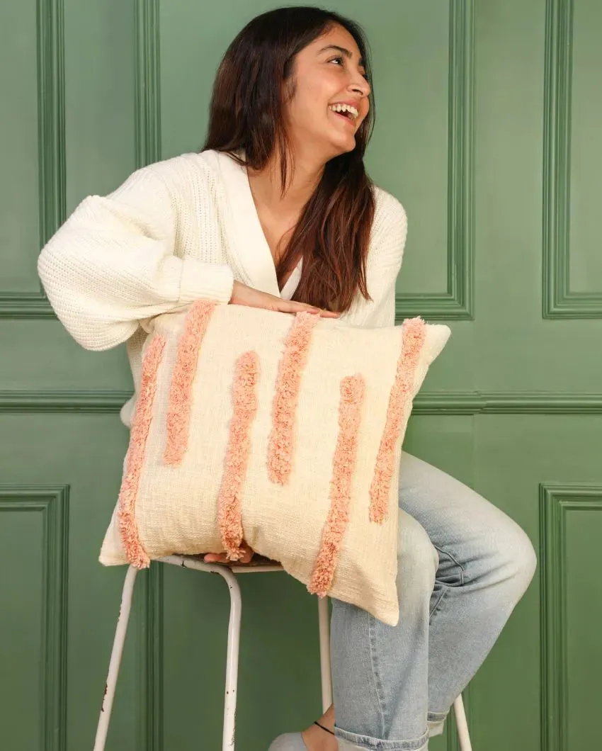Handmade Fuzzy Peach Cotton Cushion Cover | 16 x 16 x 0.5 inches