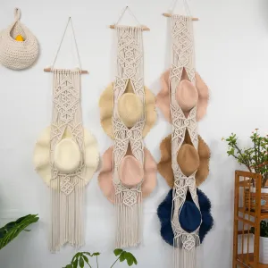 Handmade Macrame Wall Mounted Wide Brim Hat Hanger Display