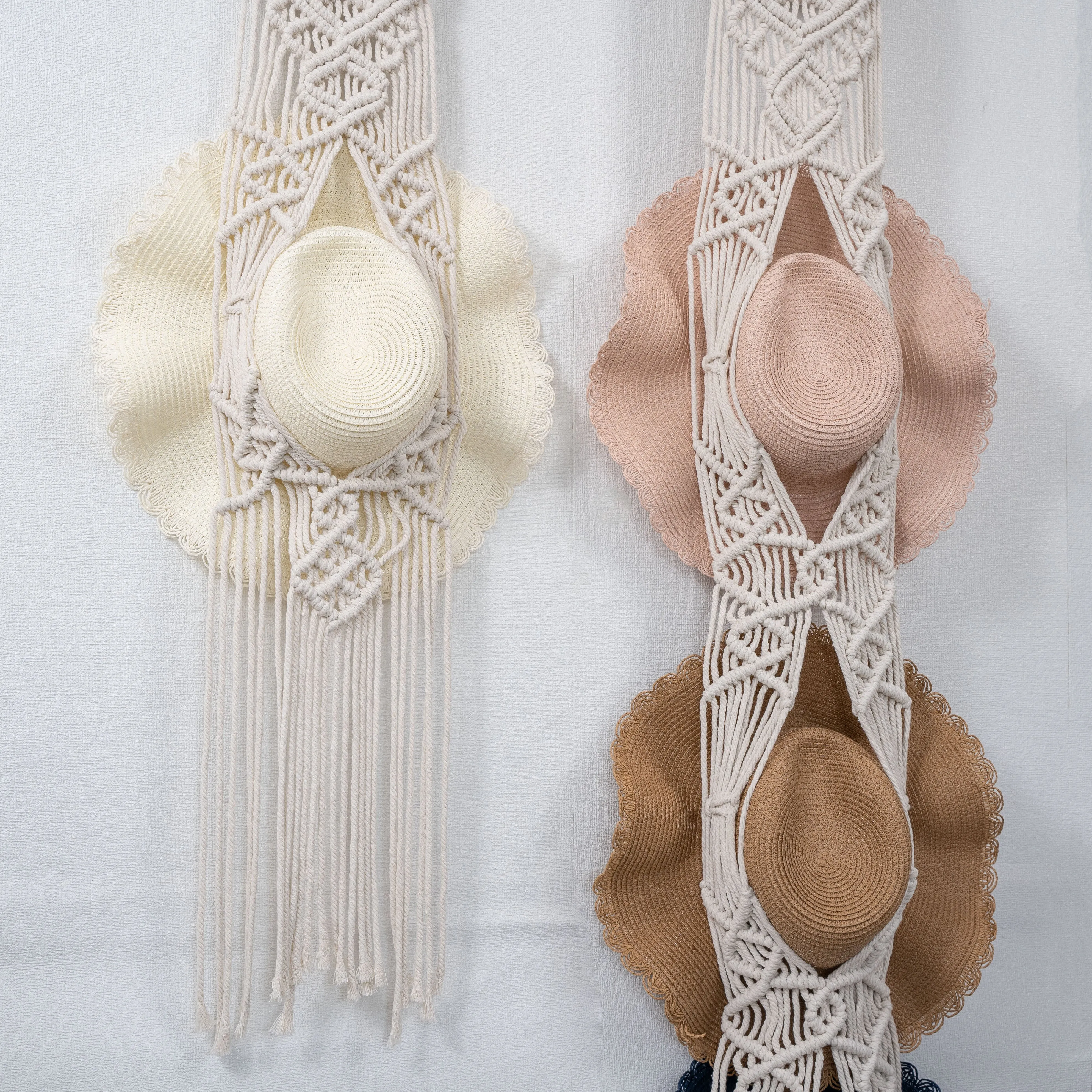 Handmade Macrame Wall Mounted Wide Brim Hat Hanger Display
