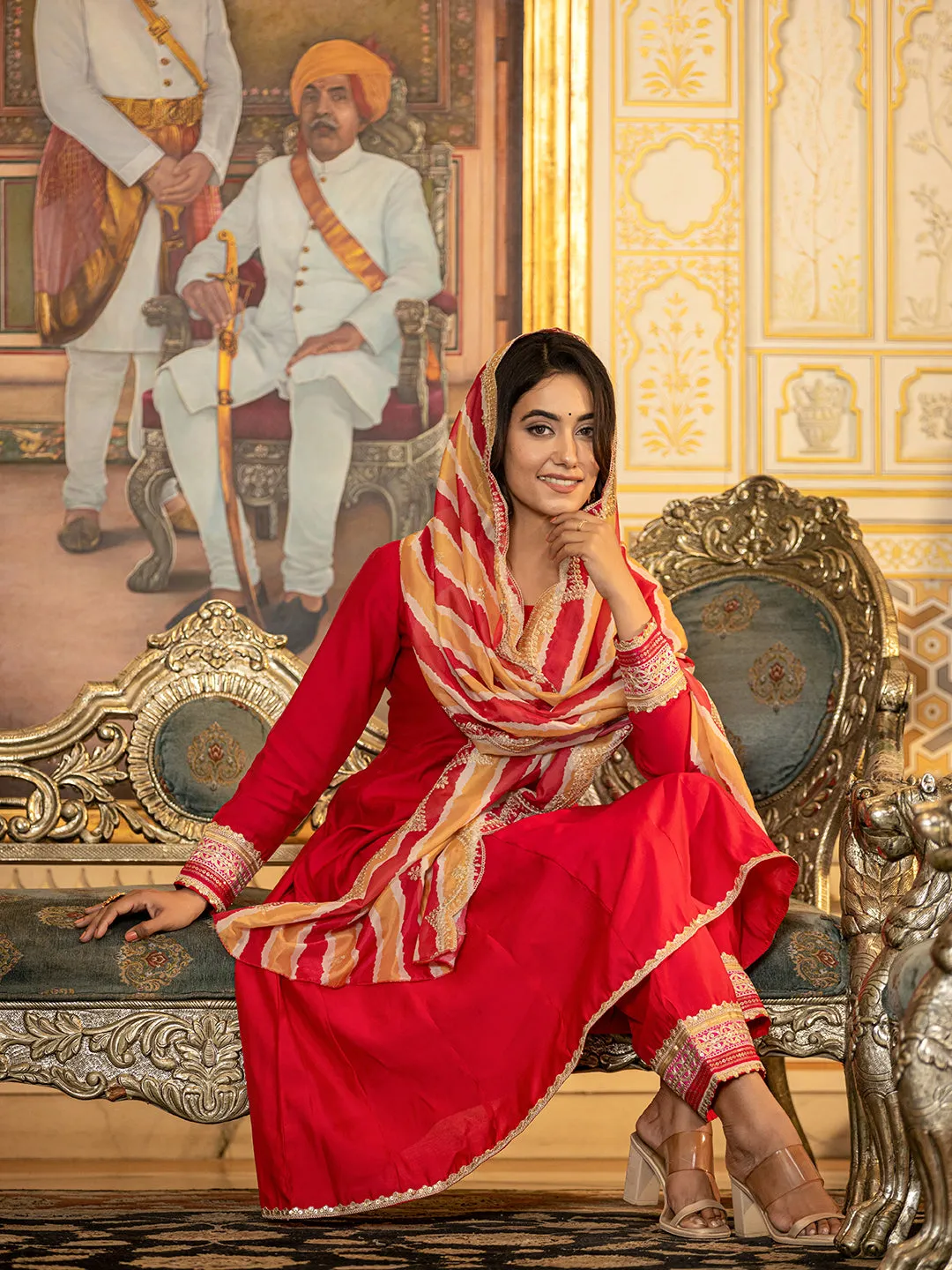 Hot Pink Solid Anarkali Kurta Trouser And Dupatta Set