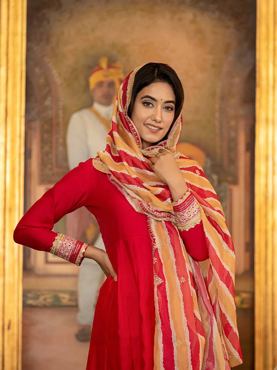 Hot Pink Solid Anarkali Kurta Trouser And Dupatta Set