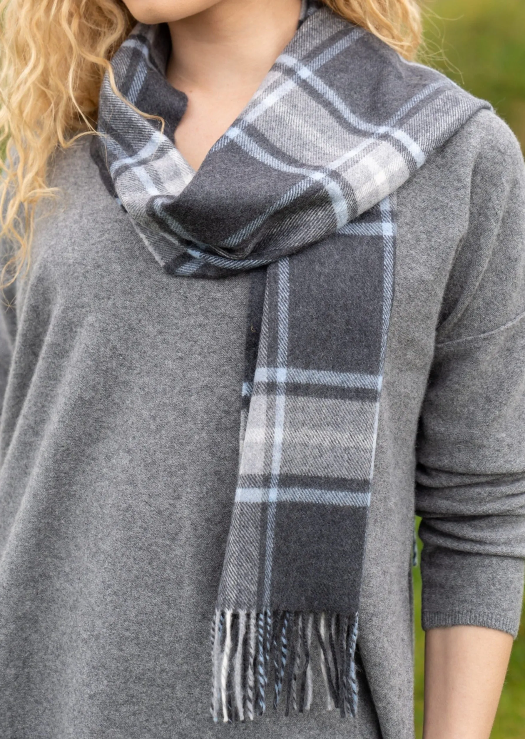John Hanly Merino Scarf | Charcoal Aqua