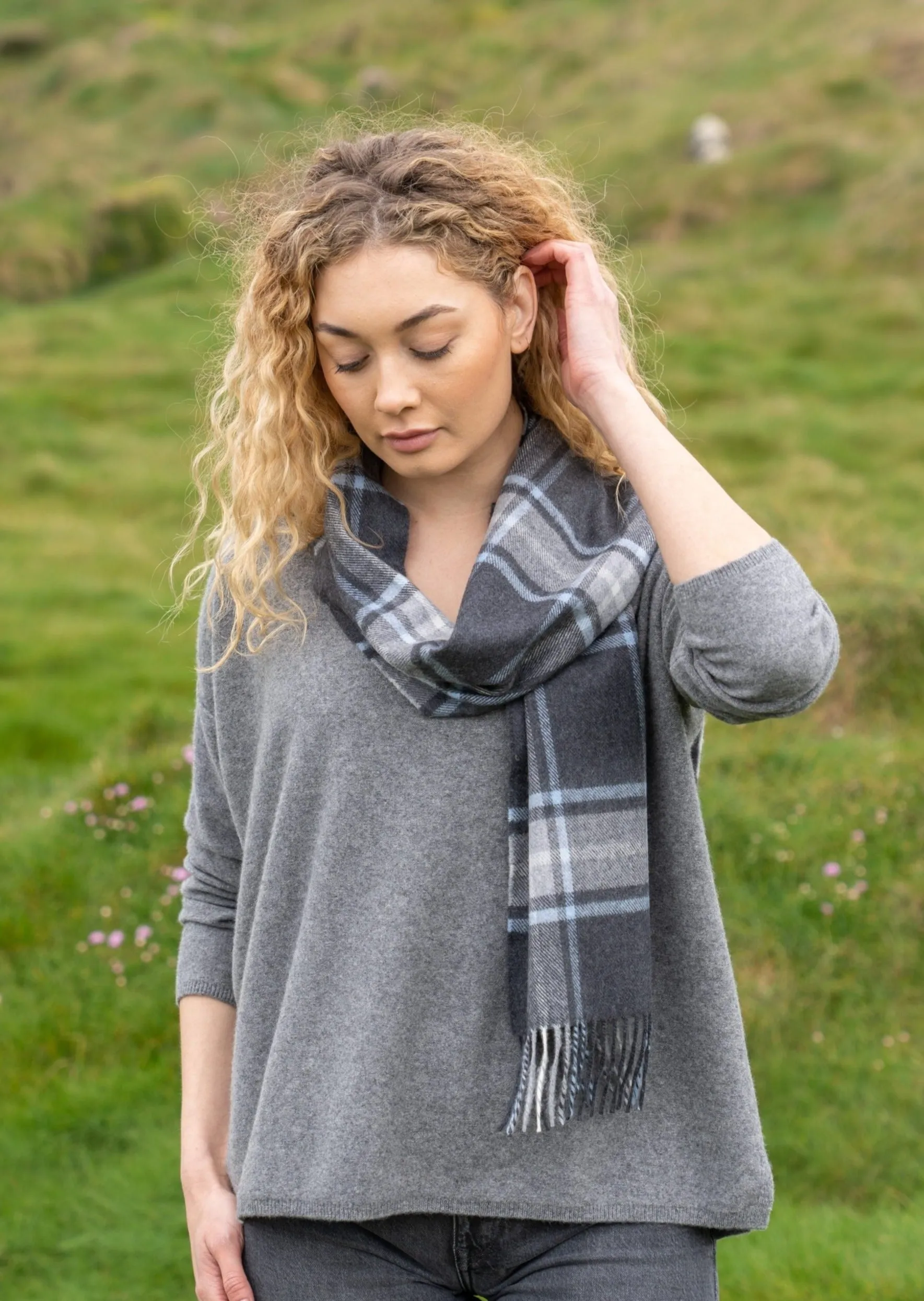 John Hanly Merino Scarf | Charcoal Aqua