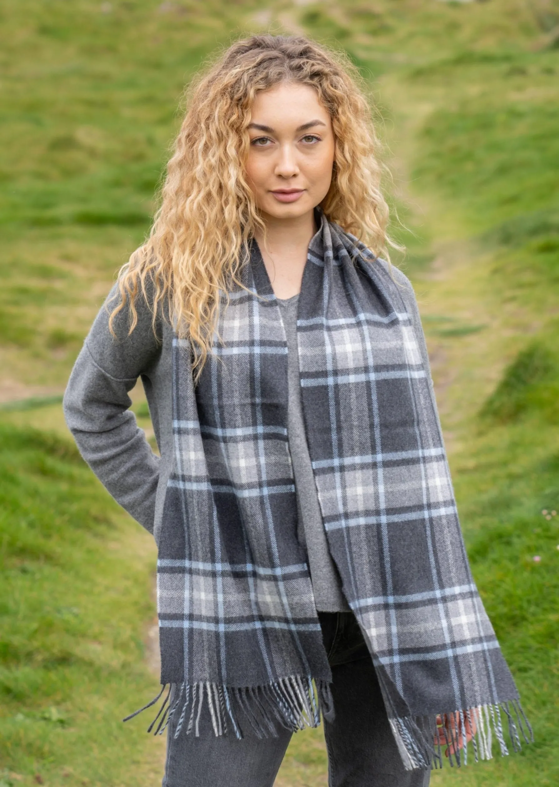 John Hanly Merino Scarf | Charcoal Aqua