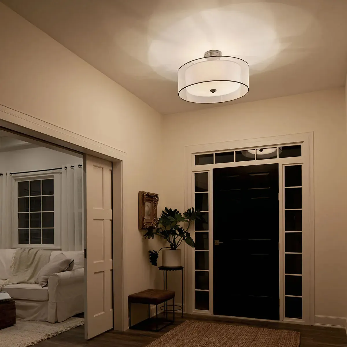 Lacey 28" 5-Light Semi-Flush Mount Light with Clear Satin Etched Glass, Antique Pewter Finish